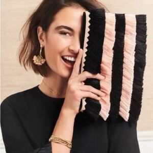 Stella & Dot Eloise Fringe Clutch Bag Blush & Black - Vegan Leather